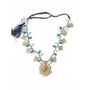 Afghan Brass Necklace with Blue and White Beads